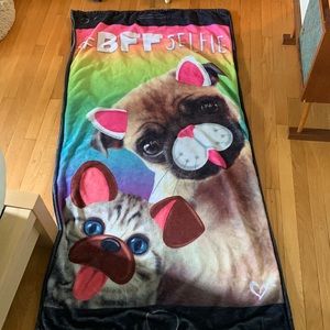 Pug and kitty sleeping bag blanket